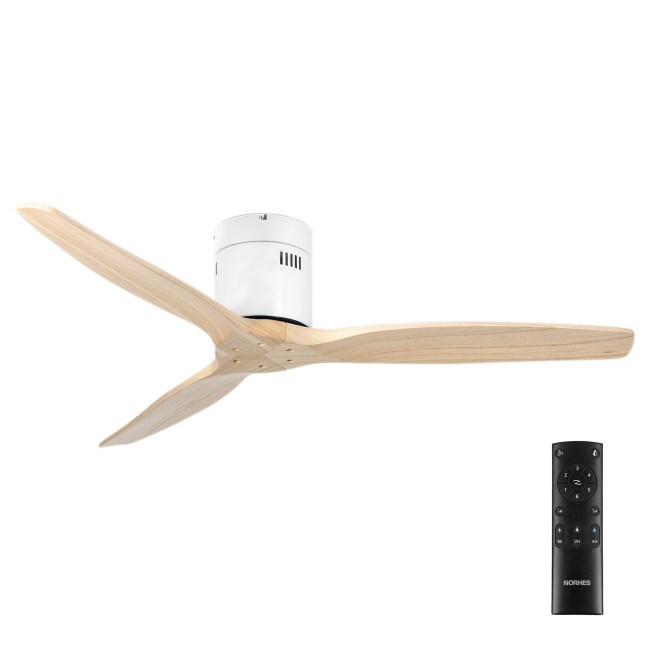 Ventilador de Techo Kent Blanco/Madera Clara sin Luz Mando a Distancia 3 Aspas Ø132 cm Motor DC 40W Ventilador de Techo Kent Blanco/Madera Clara sin Luz Mando a Distancia 3 Aspas Ø132 cm Motor DC 40W
