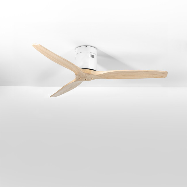 Ventilador de Techo Kent Blanco/Madera Clara sin Luz Mando a Distancia 3 Aspas Ø132 cm Motor DC 40W, real Ventilador de Techo Kent Blanco/Madera Clara sin Luz Mando a Distancia 3 Aspas Ø132 cm Motor DC 40W, real