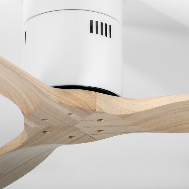 Ventilador de Techo Kent Blanco/Madera Clara sin Luz Mando a Distancia 3 Aspas Ø132 cm Motor DC 40W, detalle Ventilador de Techo Kent Blanco/Madera Clara sin Luz Mando a Distancia 3 Aspas Ø132 cm Motor DC 40W, detalle