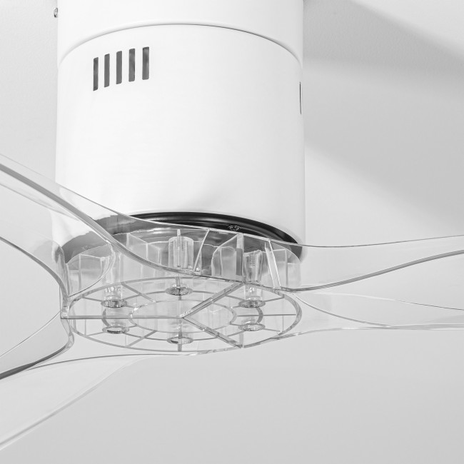 Ventilador de Techo Kent Blanco/Transparente sin Luz Mando a Distancia 3 Aspas Ø132 cm Motor DC 40W, detalle Ventilador de Techo Kent Blanco/Transparente sin Luz Mando a Distancia 3 Aspas Ø132 cm Motor DC 40W, detalle